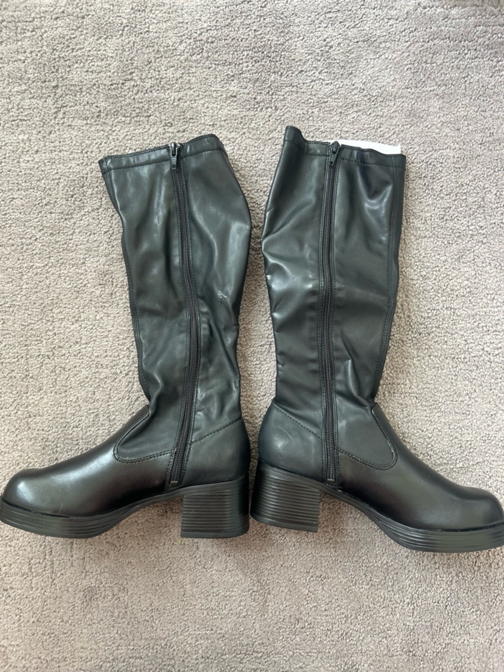 Mudd Black Knee-High Block Heel Boots Side Zip NWT Size 6.5 Y2K Moto Style - Picture 5 of 13